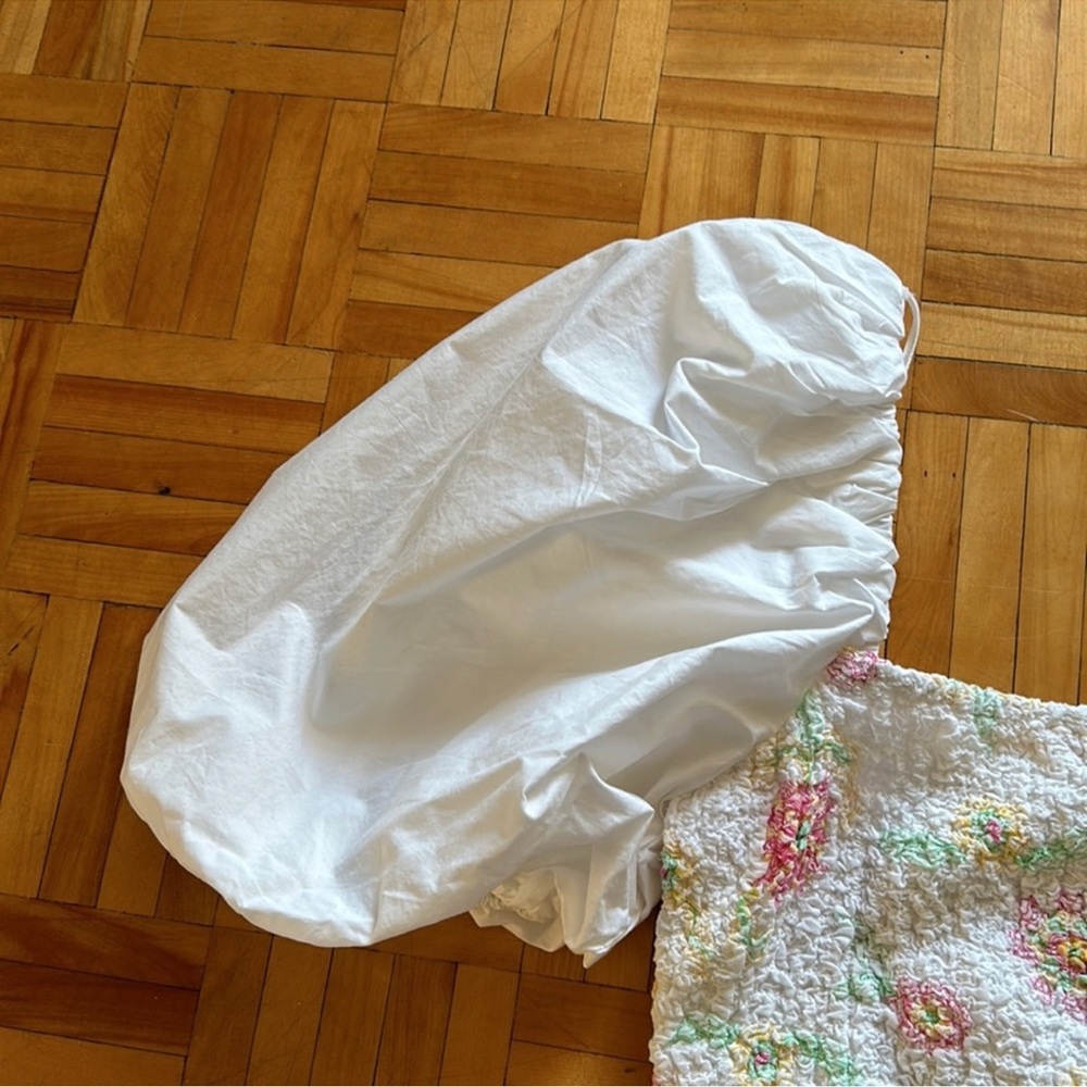 NWT ZARA White Floral Balloon Sleeve Boho crop top size XL - Picture 7 of 7